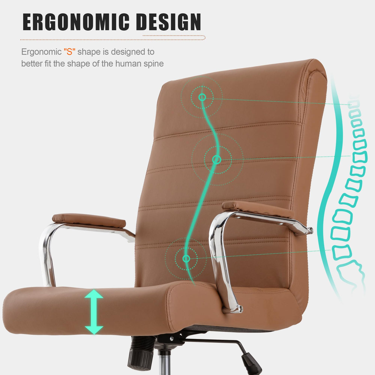 Brown Leather High Back Office Chair with Armrest E495442