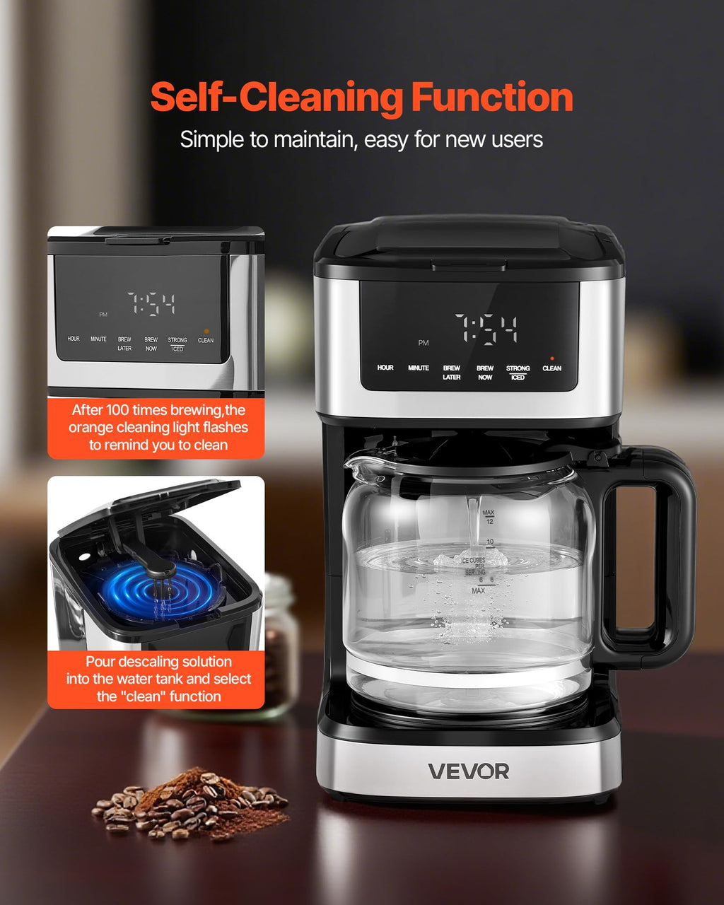 12 Cup Programmable Drip Coffee Maker with Touch Screen I7617