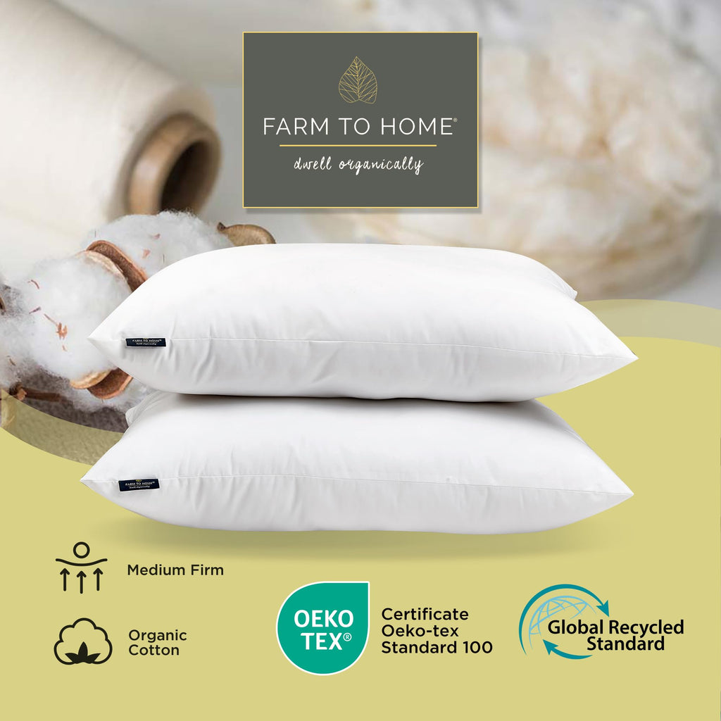 100% Organic Cotton Cover King Size Bed Pillows Set of 2 T115207