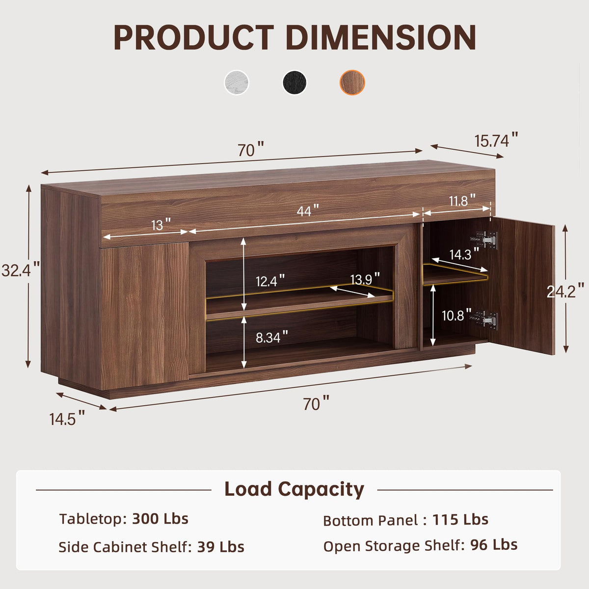70" Walnut TV Stand W258144