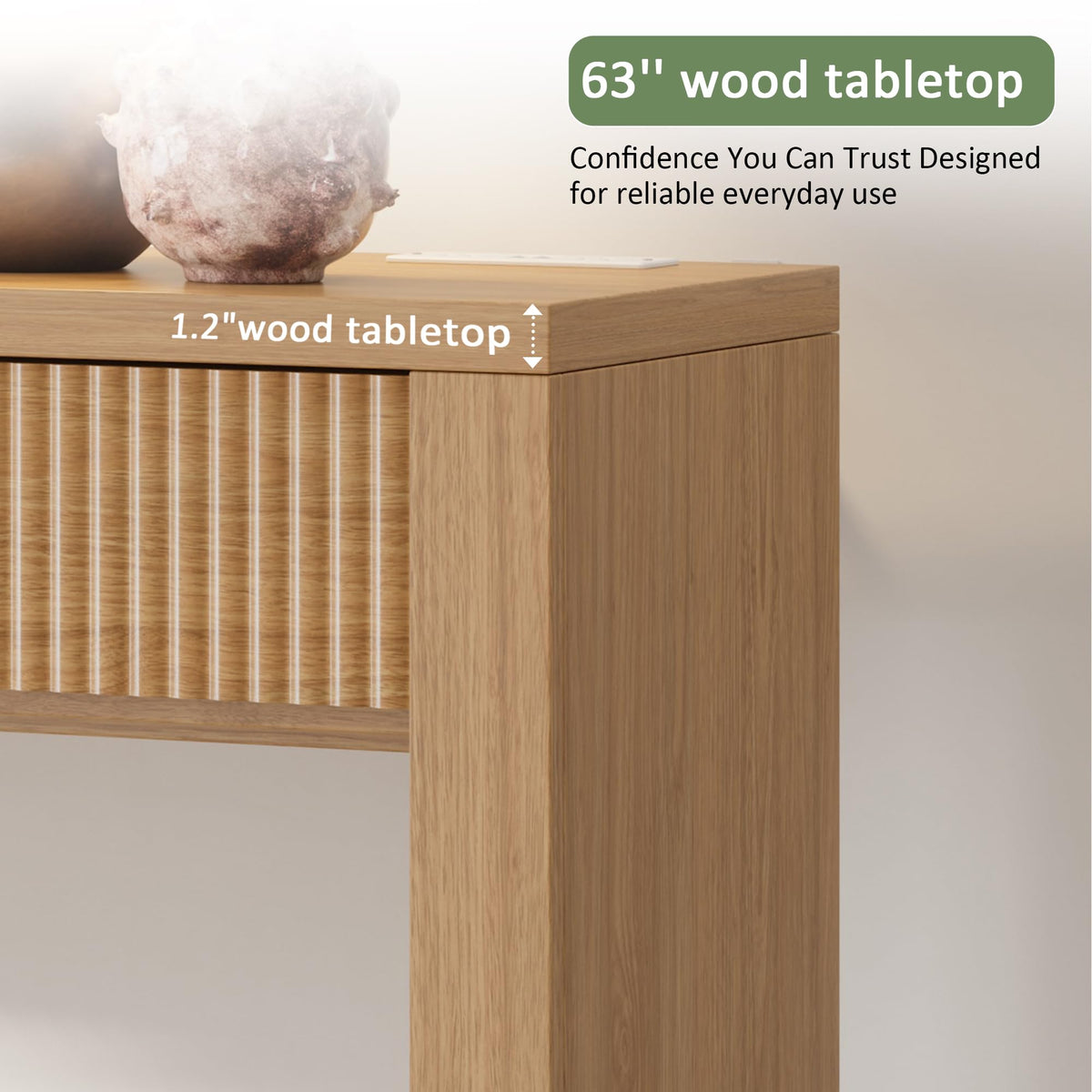 63 Inch Oak Console Table with 2 Drawers W233