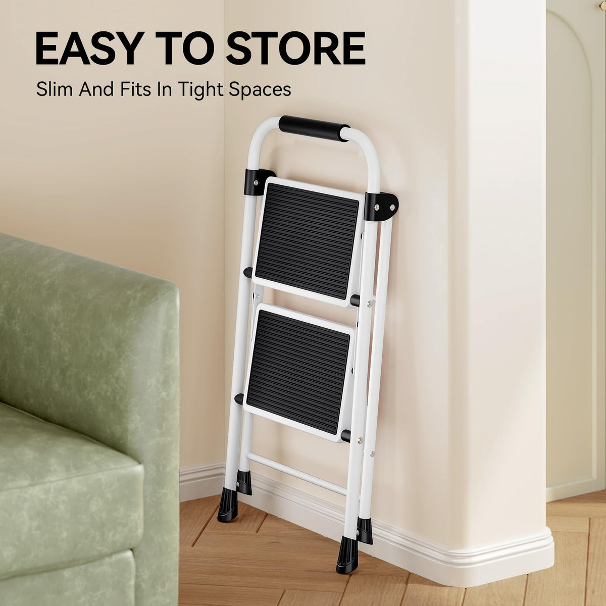 2 Step Folding Step Stool with Handrails White N3493