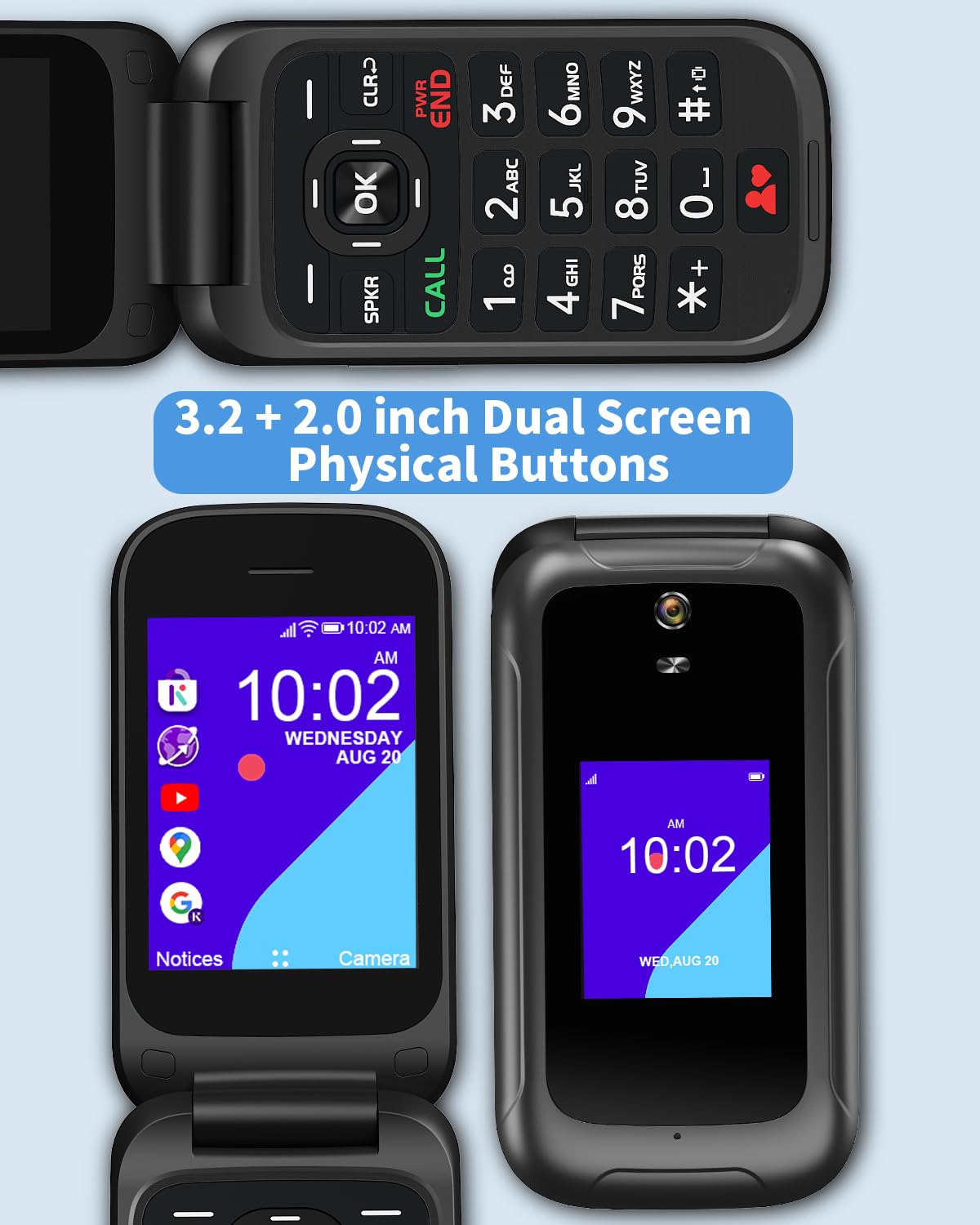 Unlocked 4G Flip Phone with Dual Screen U6025