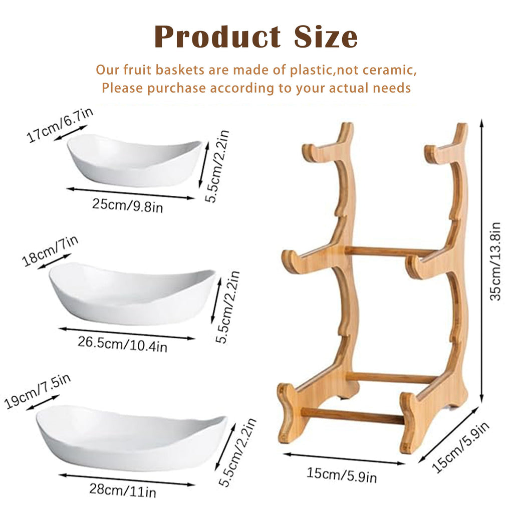 3 Tier Plastic Fruit Bowl with Bamboo Stand K72792