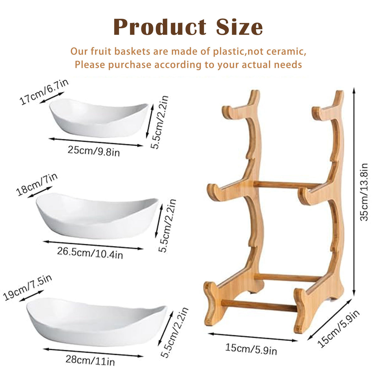 3 Tier Plastic Fruit Bowl with Bamboo Stand K72792