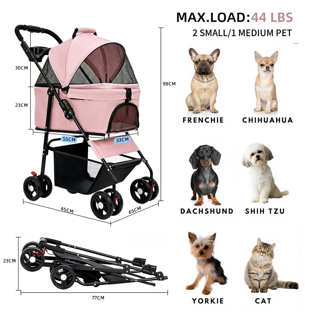 Pink Pet Stroller with Detachable Carrier P632479