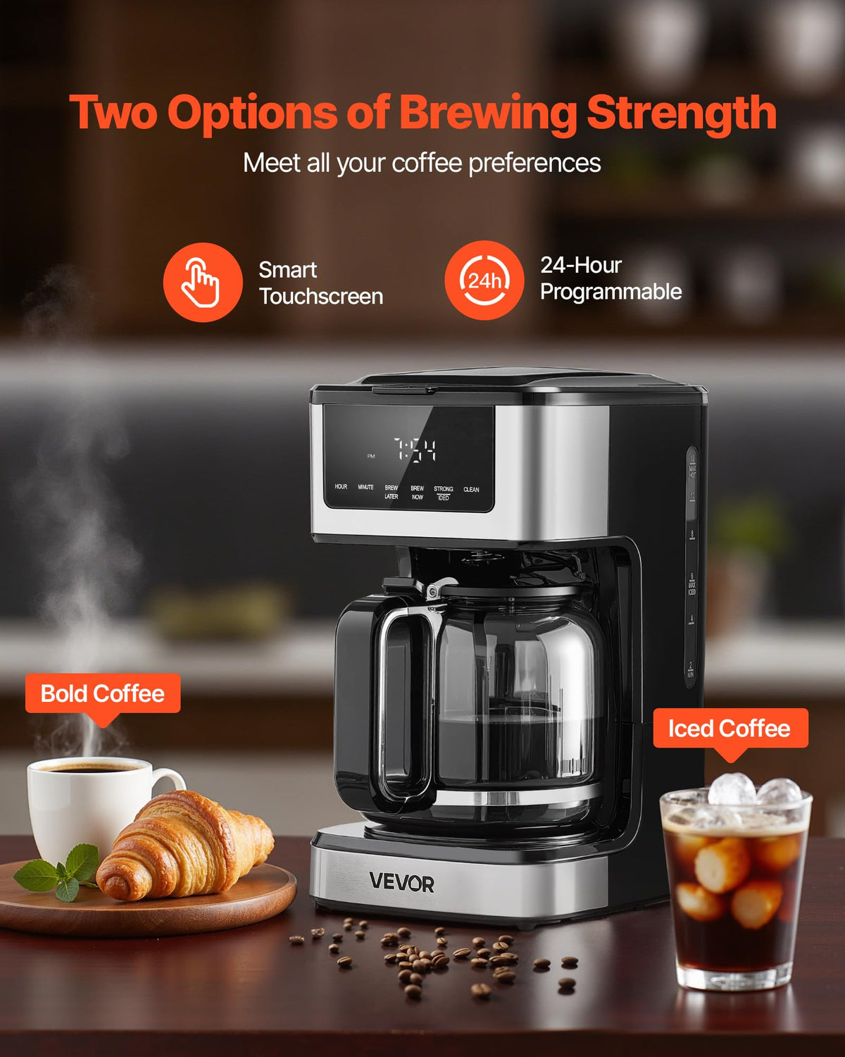 12 Cup Programmable Drip Coffee Maker with Touch Screen I7617