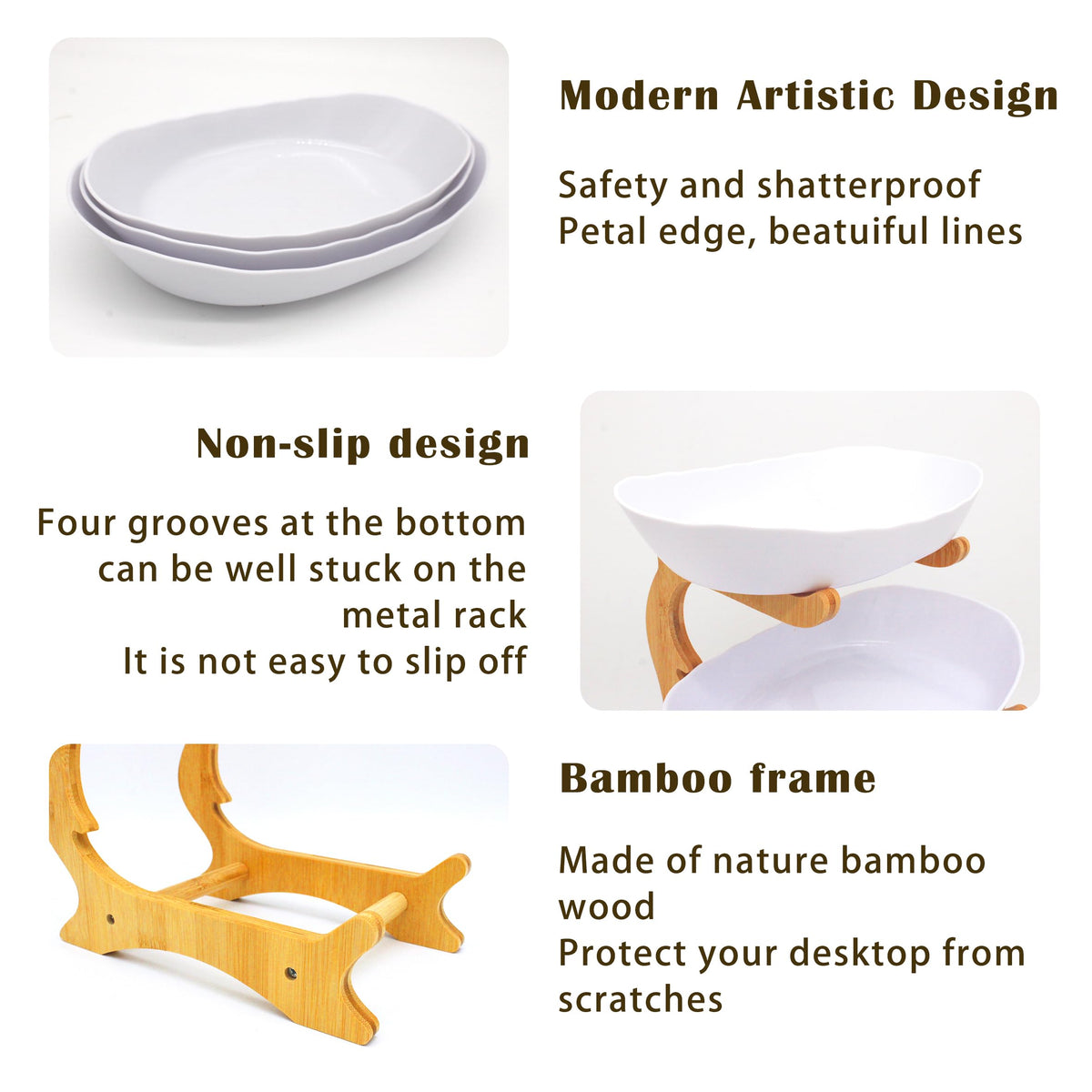3 Tier Plastic Fruit Bowl with Bamboo Stand K72792