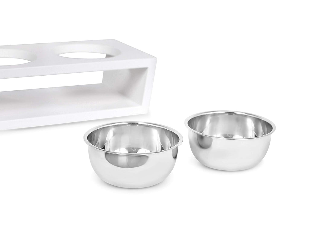 White Double Raised Pet Feeder with Stainless Steel Bowls G9662