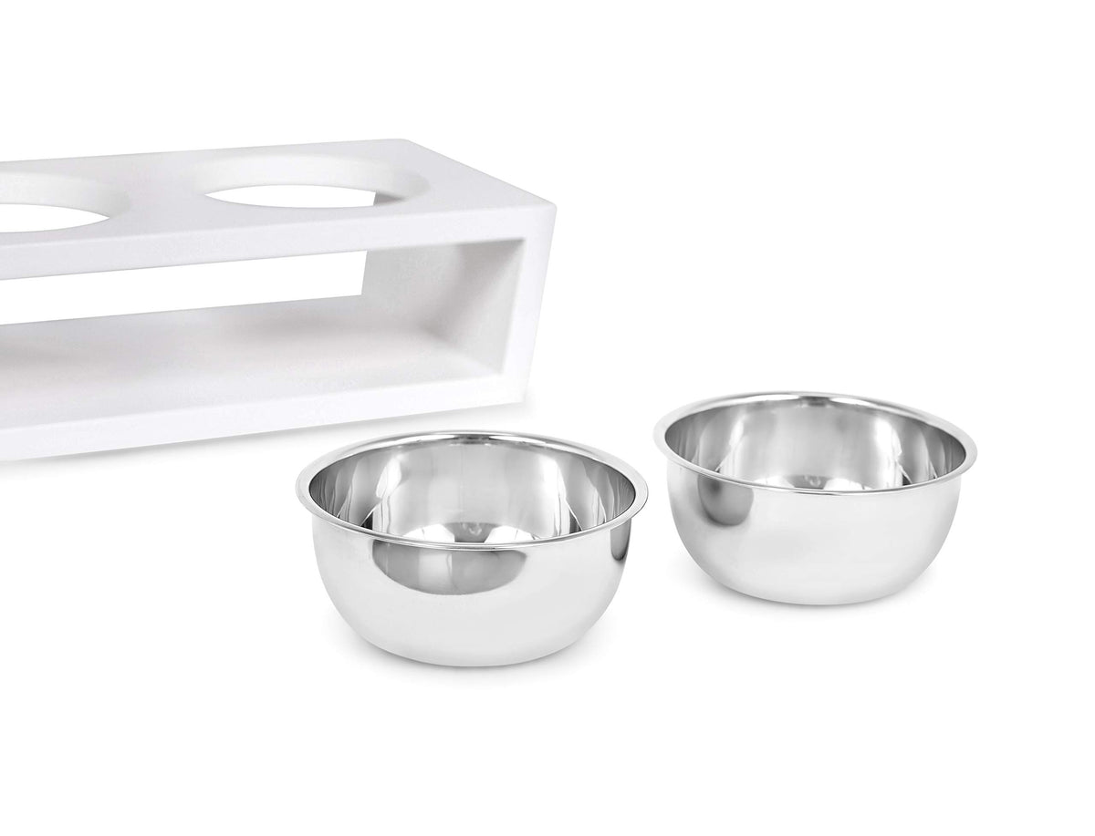 White Double Raised Pet Feeder with Stainless Steel Bowls G9662