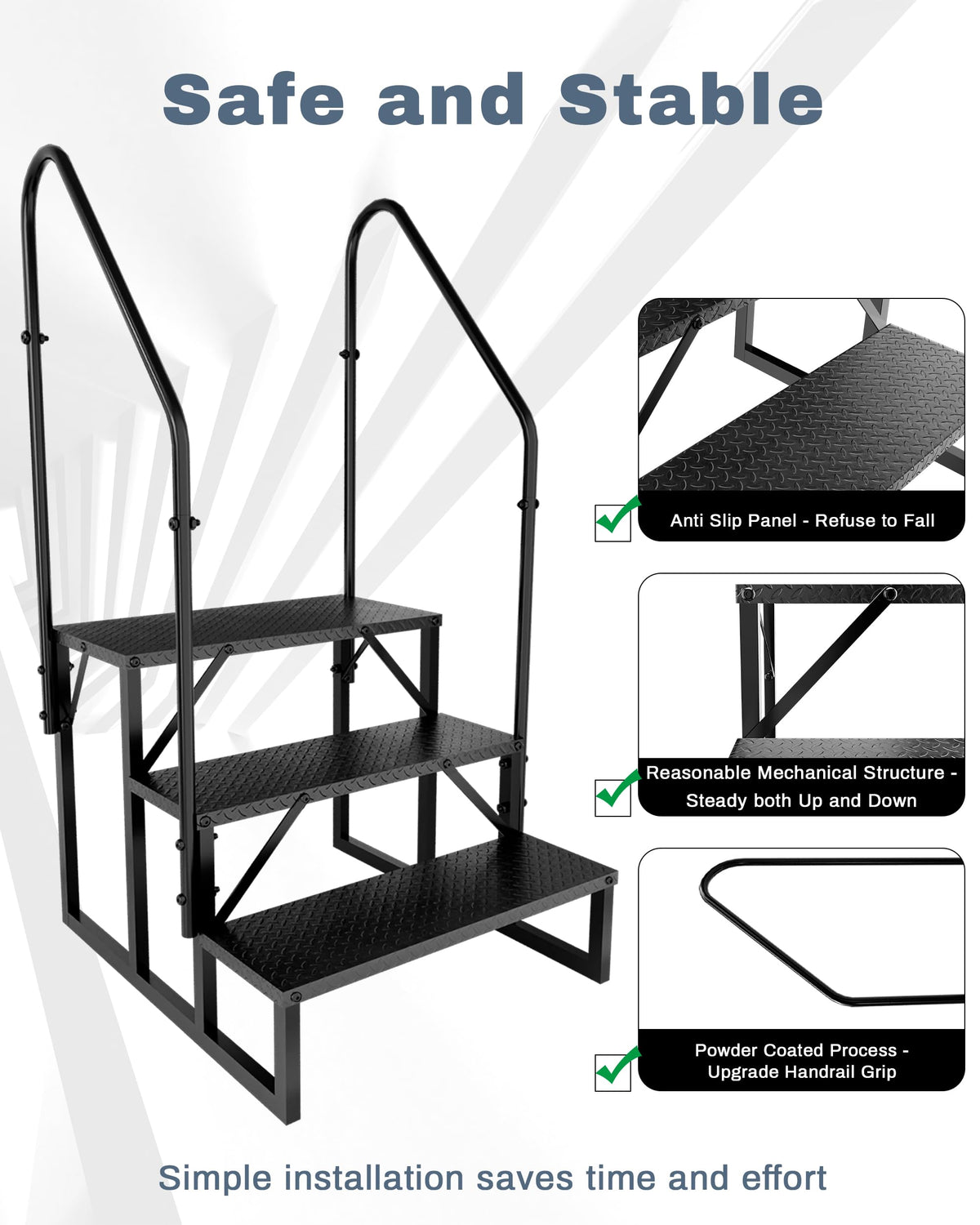 3 Step RV Steps with 2 Handrails Z6145