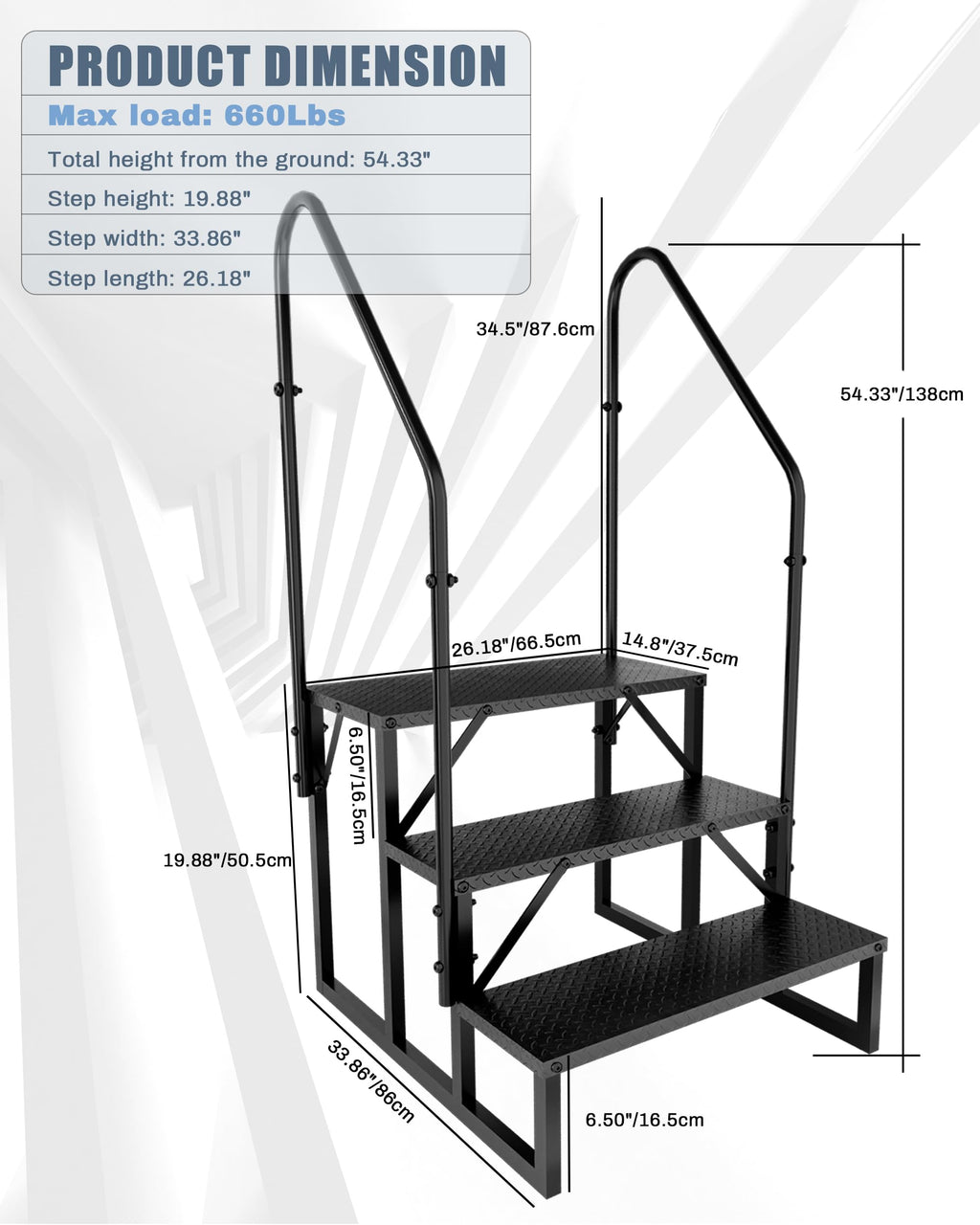 3 Step RV Steps with 2 Handrails Z6145