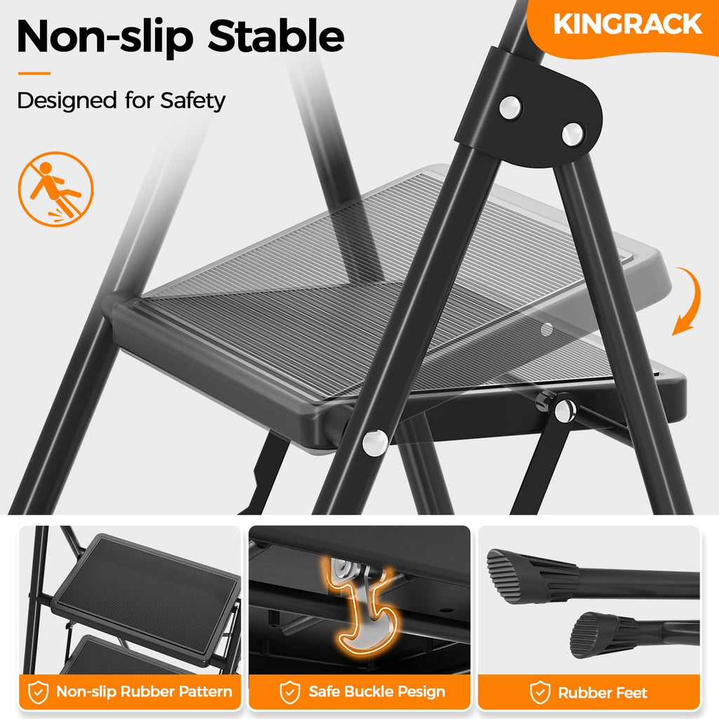 2 Step Folding Step Stool with Handrail Black Z16982