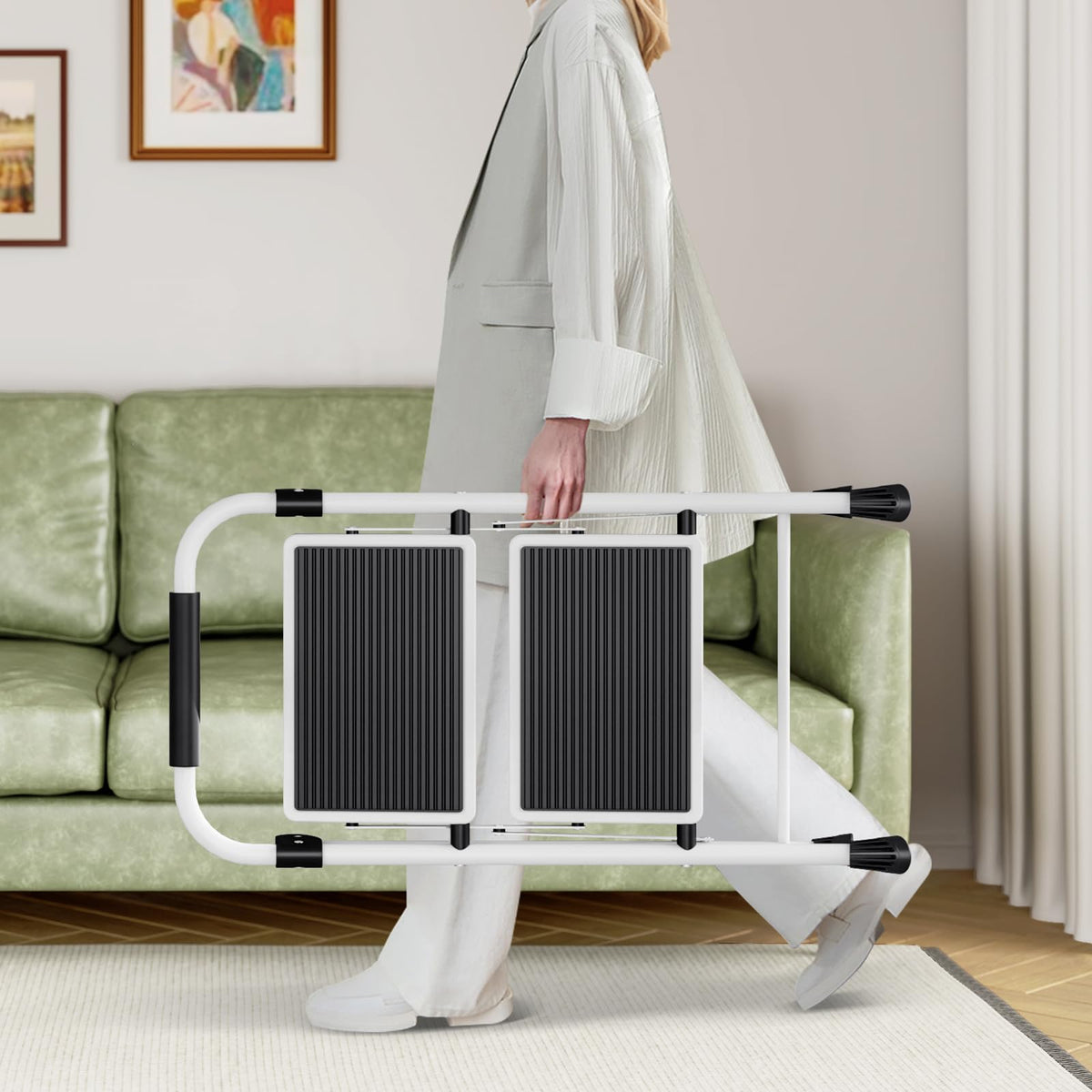 2 Step Folding Step Stool with Handrails White N3493