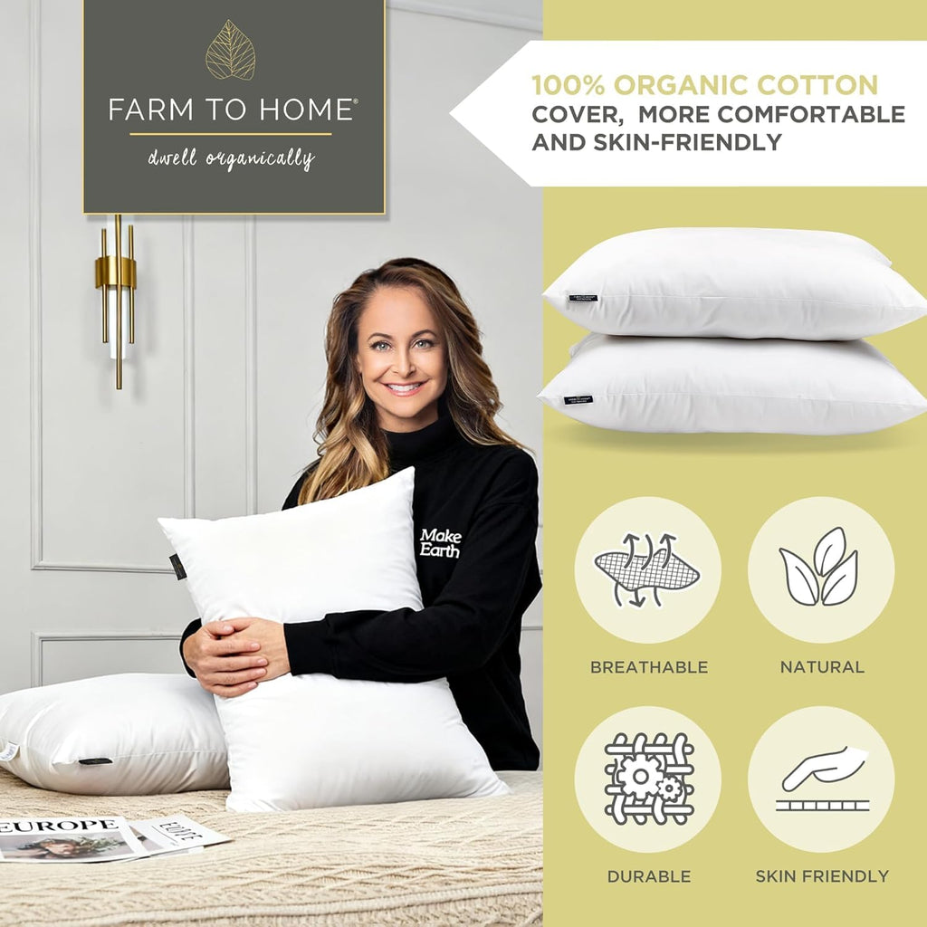 100% Organic Cotton Cover King Size Bed Pillows Set of 2 T115207