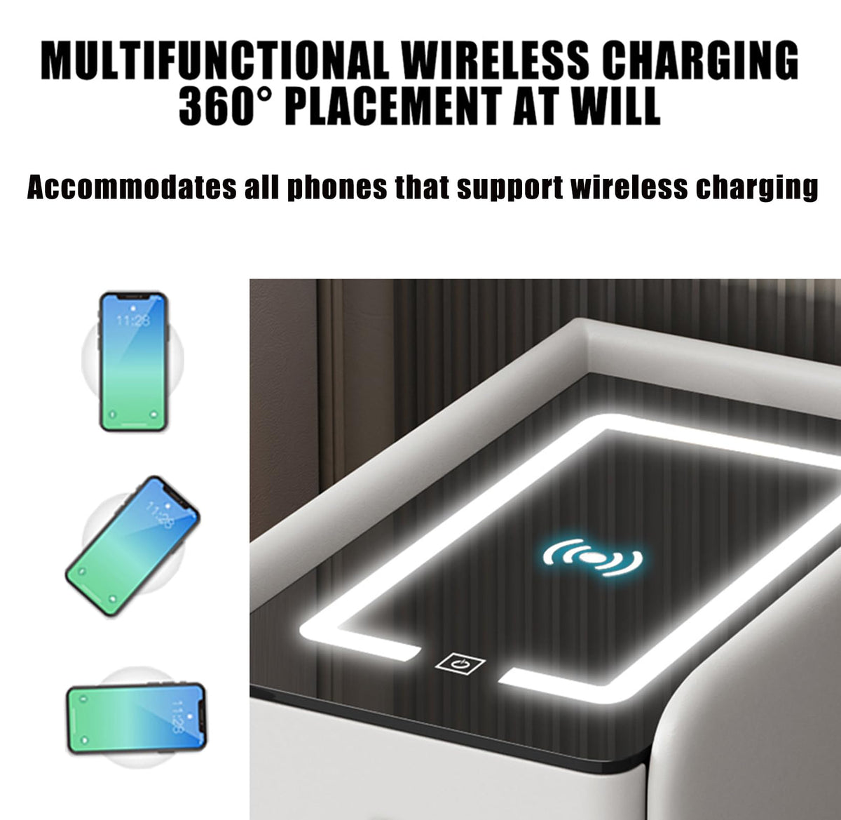 Khaki 3 Drawer Smart Nightstand with Wireless Charging E644243