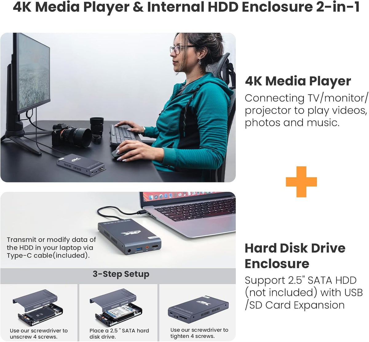 4K 60Hz H.265 Ultra HD Digital Media Player & HDD Enclosure 2 in 1 J8300