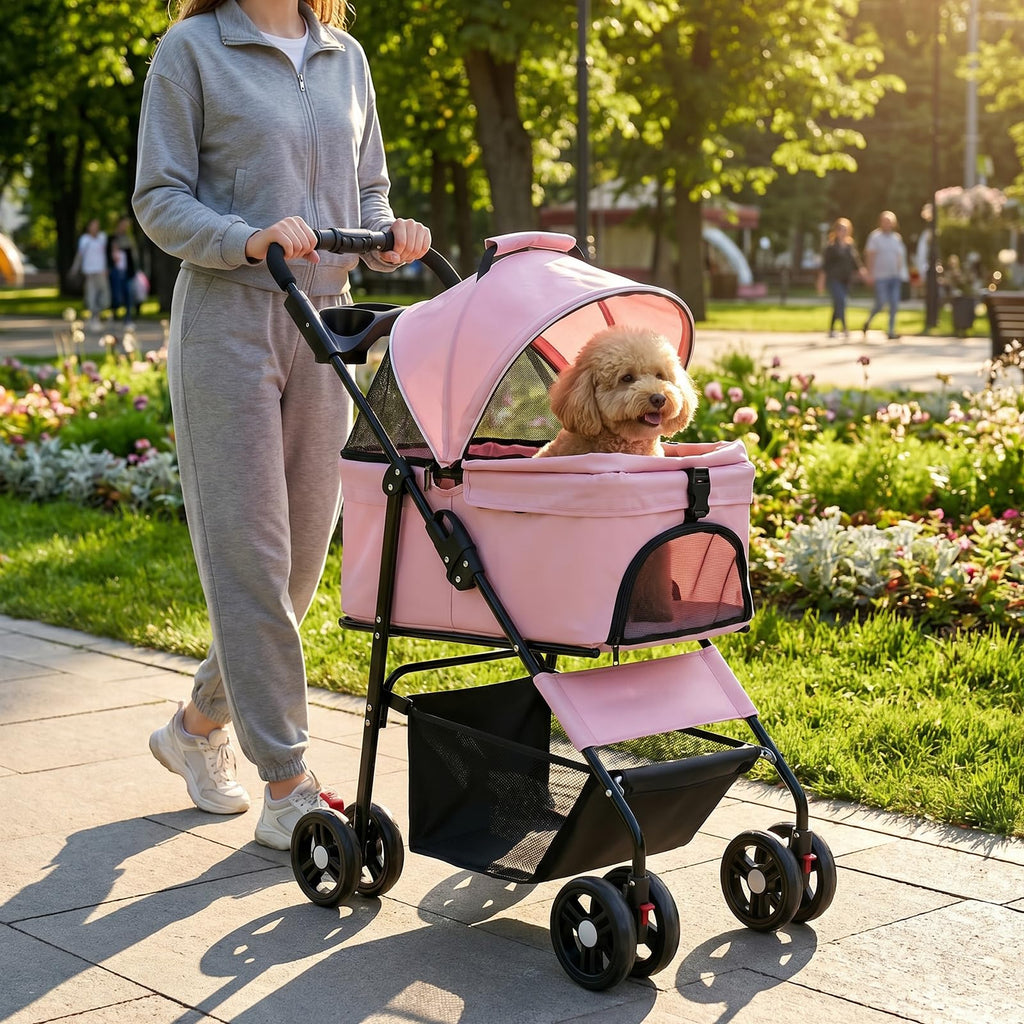 Pink Pet Stroller with Detachable Carrier P632479