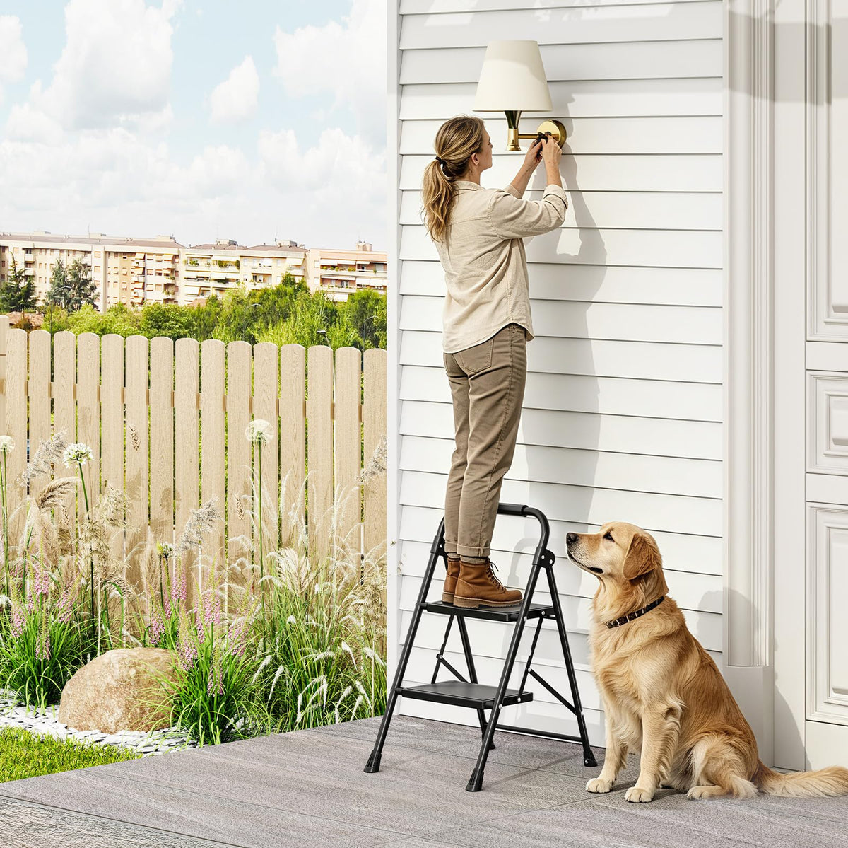 2 Step Folding Step Stool with Handrail Black Z16982