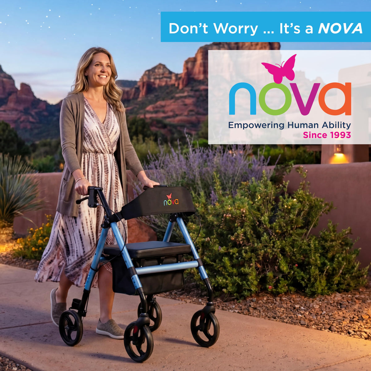 Lightweight Folding Rollator Walker with 8” Wheels, Adjustable Height, Hand Brakes, Padded Seat & Backrest, Red O736437