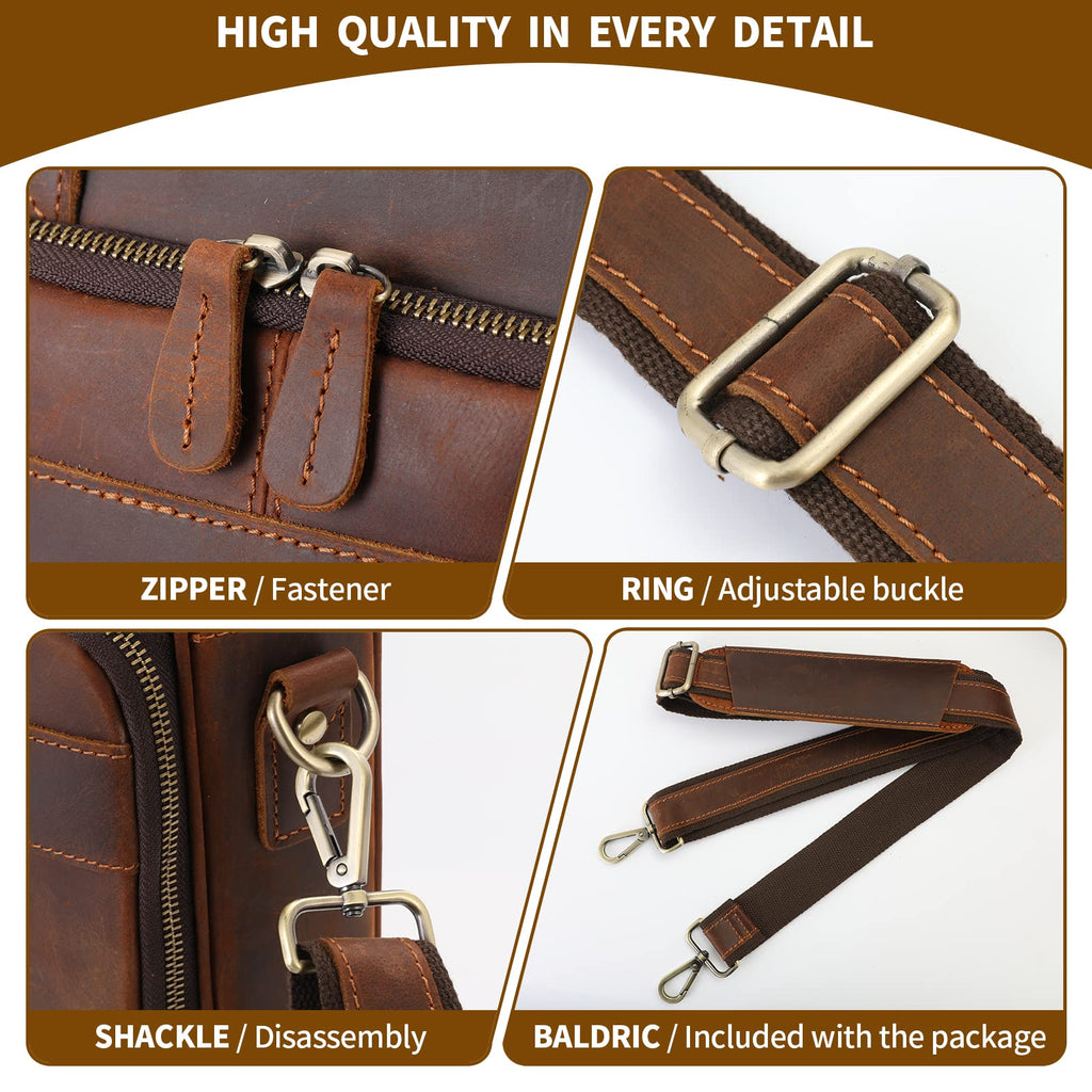 Full Grain Leather Briefcase Fits 15.6 Inch Laptop N17896