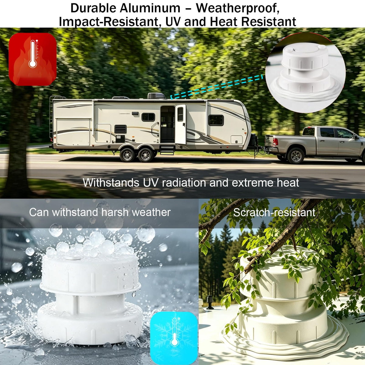 Aluminum RV Plumbing Vent Cap, Camper Roof Sewer Cap White 2 Packs R443