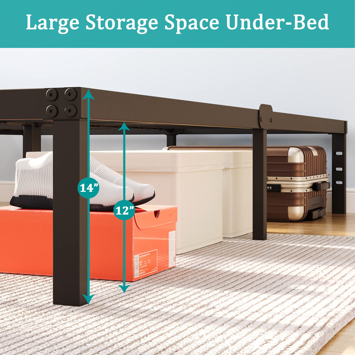 Queen Size 14 Inch Heavy Duty Metal Platform Bed Frame E797498