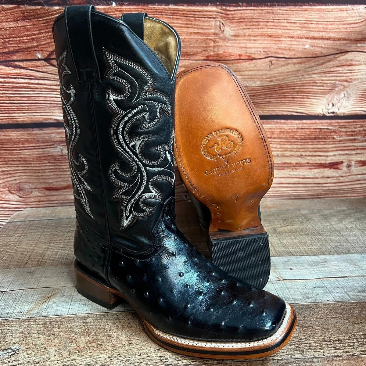 Black Leather Square Toe Western Boots R5859