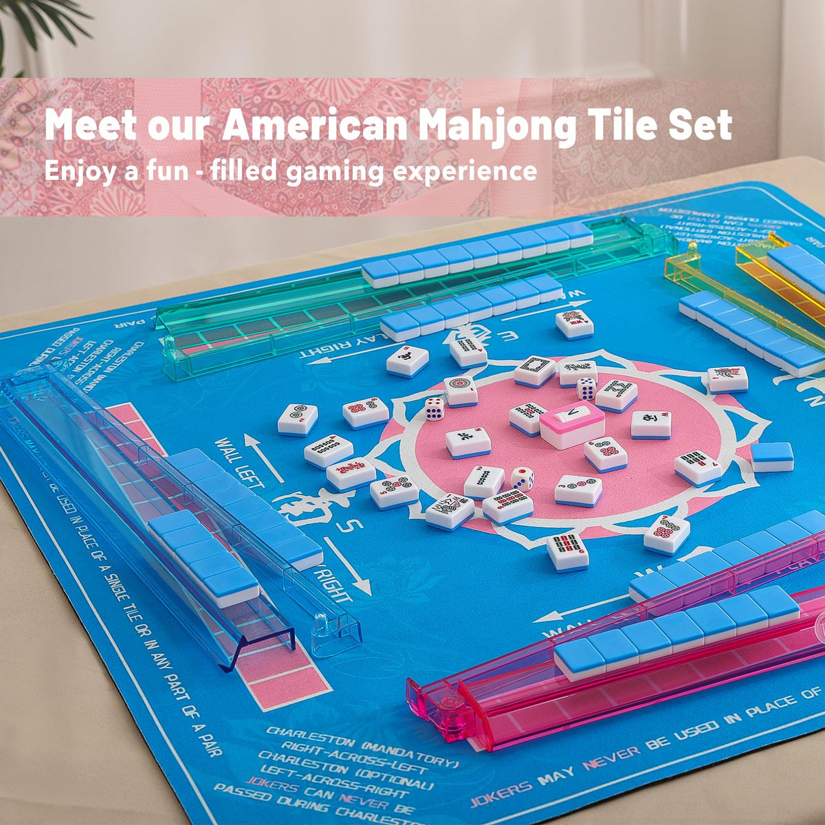 American Mahjong Set with 166 Blue Tiles and Racks Y95588