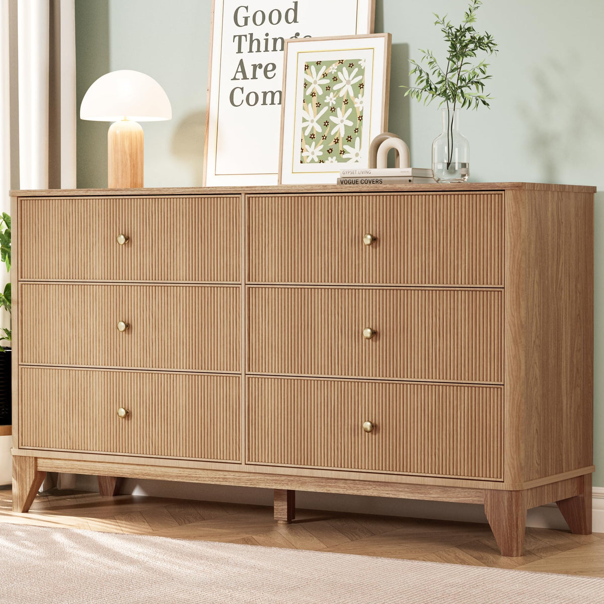 Fluted 6 Drawer Wood Dresser L306