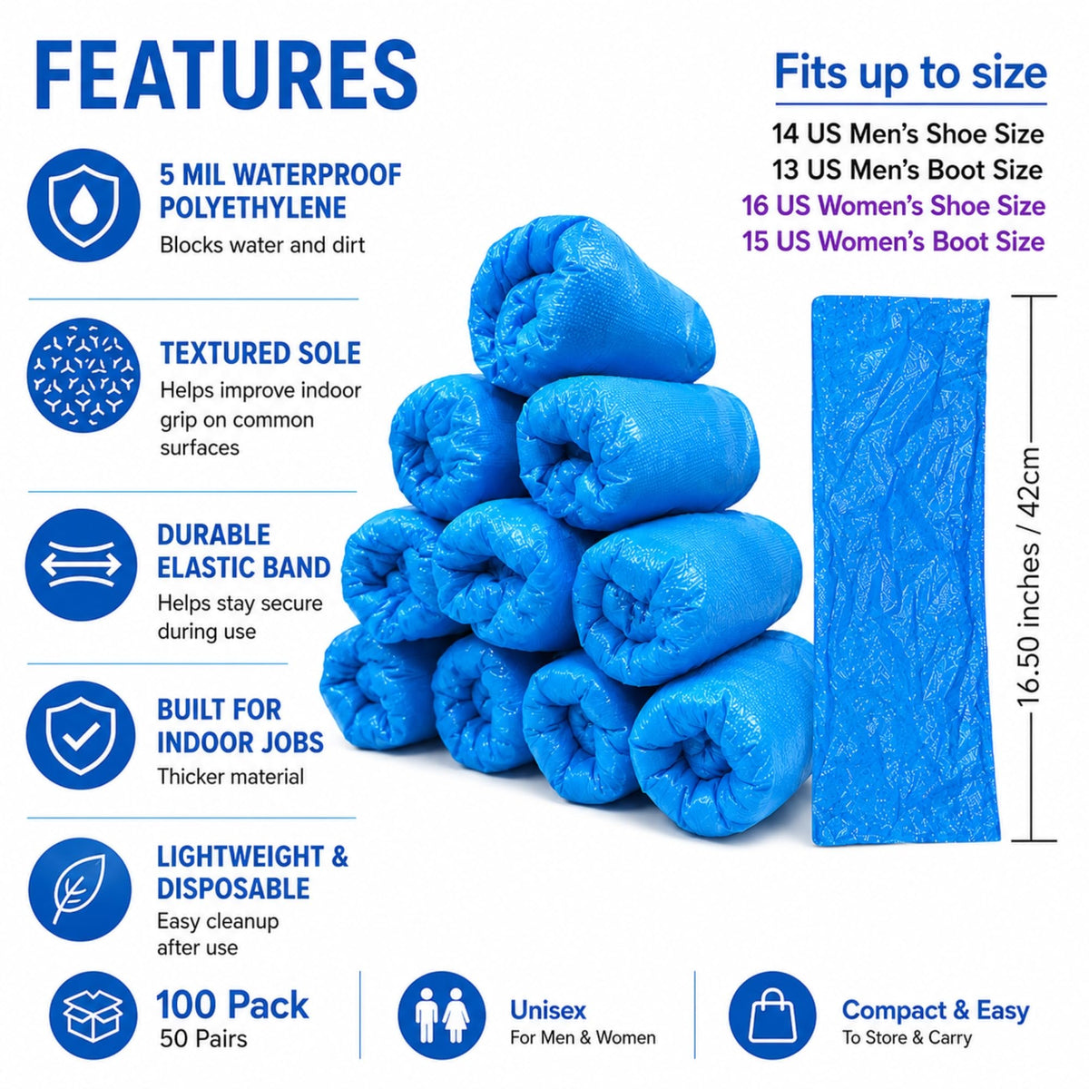 Blue Waterproof Disposable XL Shoe Covers F456