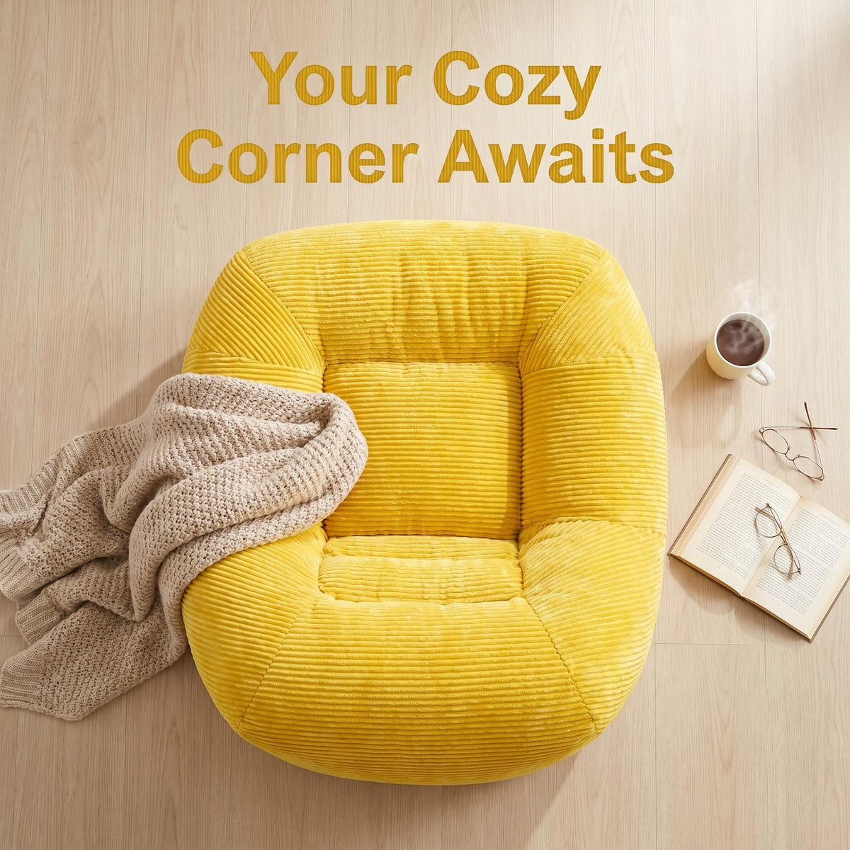 Oversized Corduroy Memory Foam Bean Bag Chair E3453