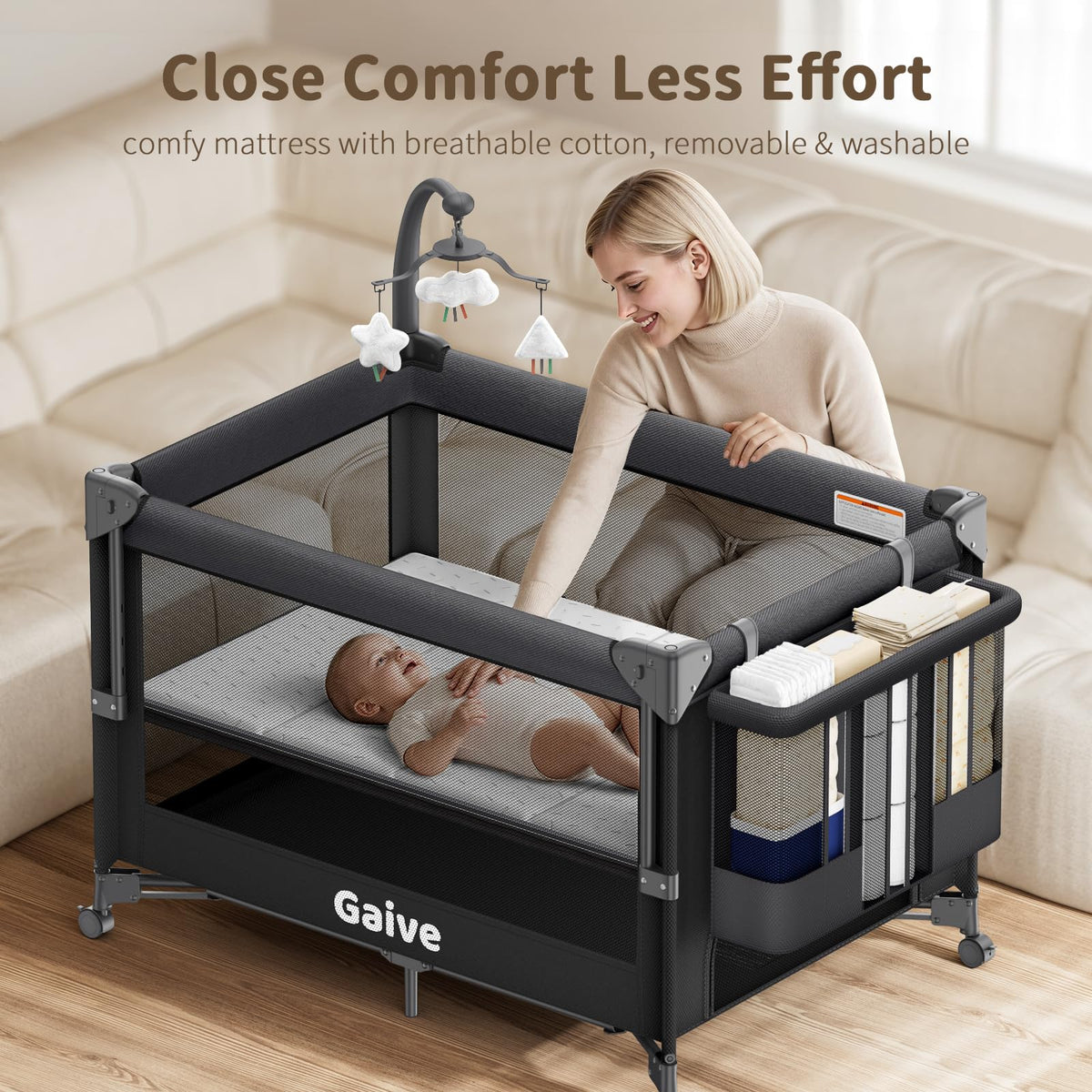 Baby Bassinet, Pack and Play, Bedside Crib Sleeper L940219