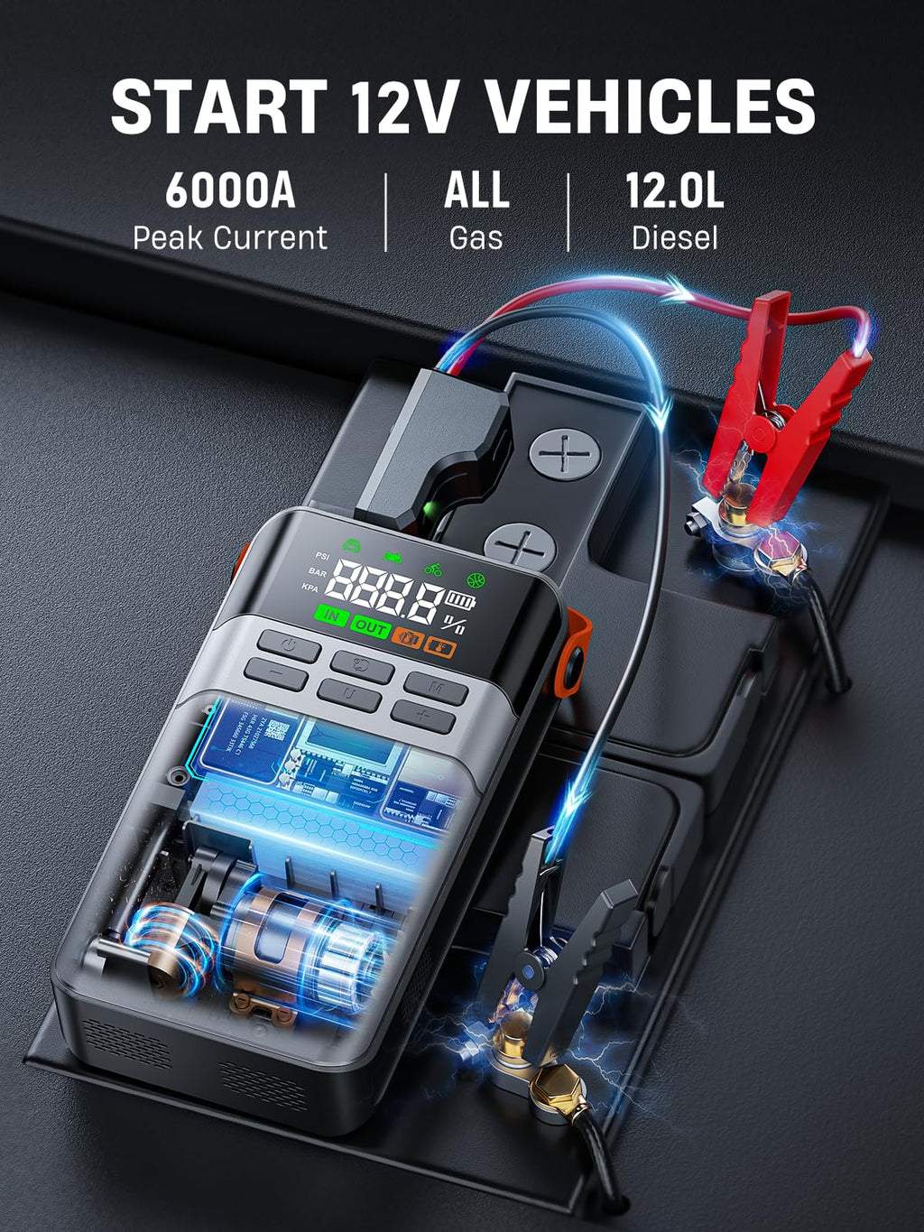 8-in-1 Car Jump Starter with Air Compressor N79380