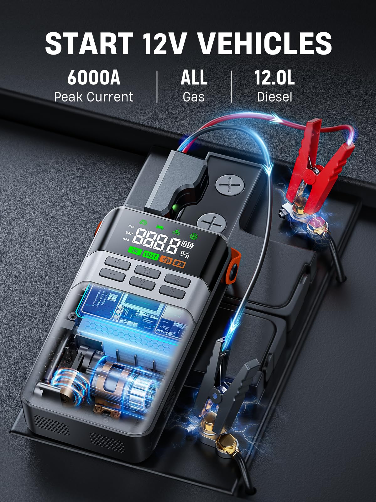 8-in-1 Car Jump Starter with Air Compressor N79380