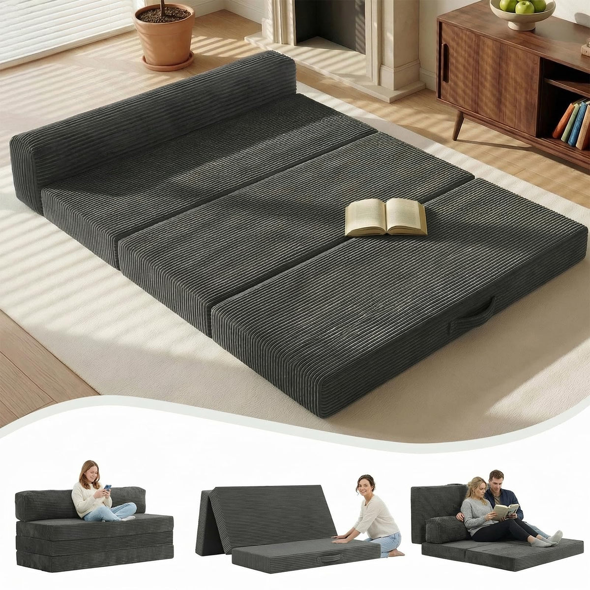 6 inch Tri-Folding Full Size Grey Mattress Y9374
