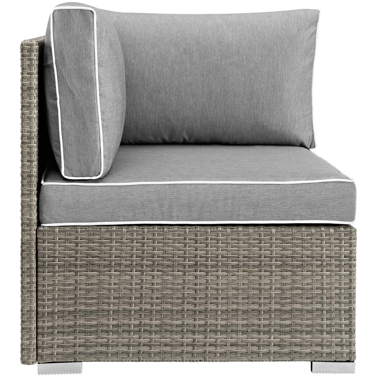 Light Gray Wicker Rattan Corner Sectional Sofa Chair with Cushions I249481