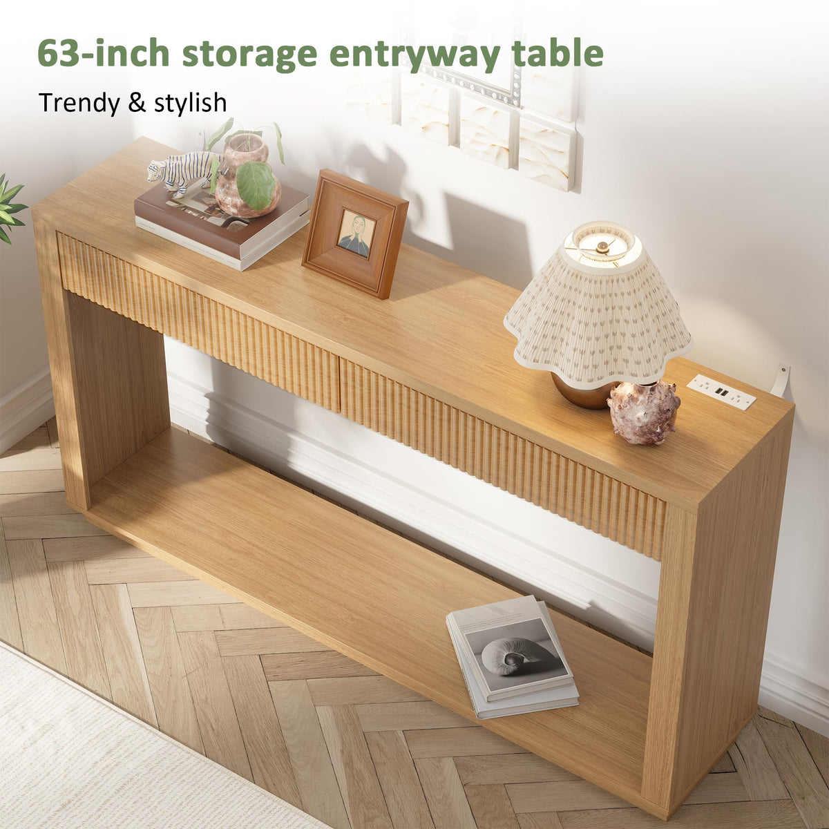 63 Inch Oak Console Table with 2 Drawers W233