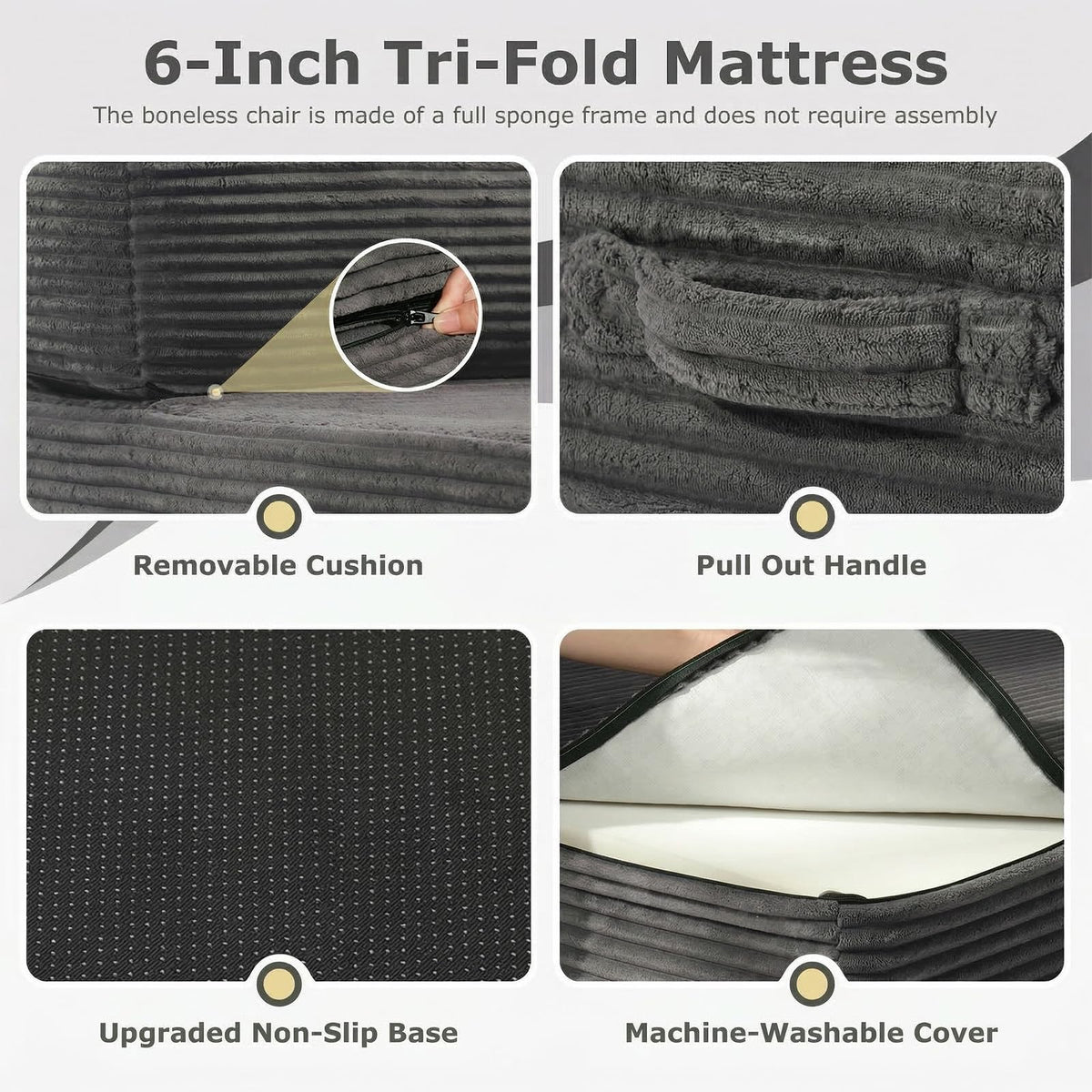 6 inch Tri-Folding Full Size Grey Mattress Y9374