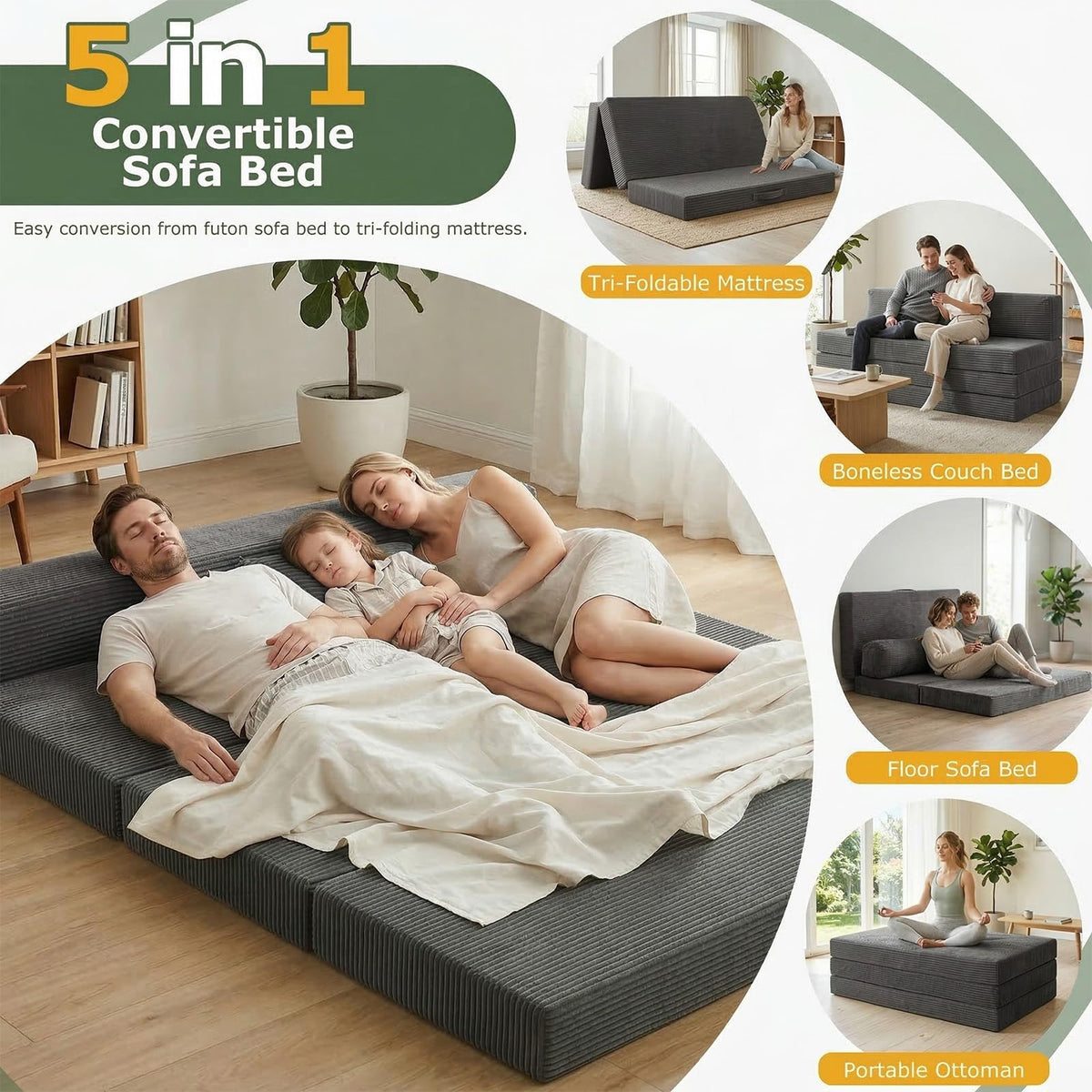 6 inch Tri-Folding Full Size Grey Mattress Y9374