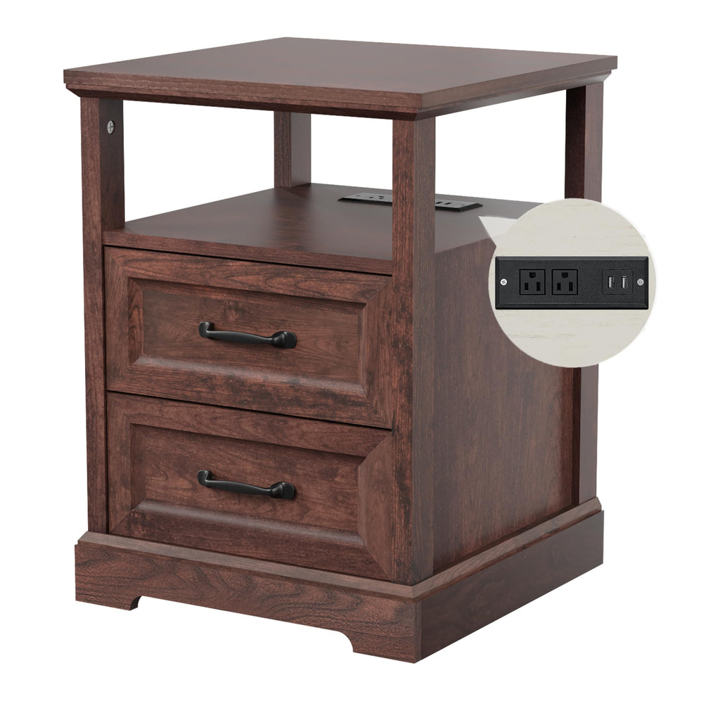 18'' Wood Nightstand with Charging Station R115378