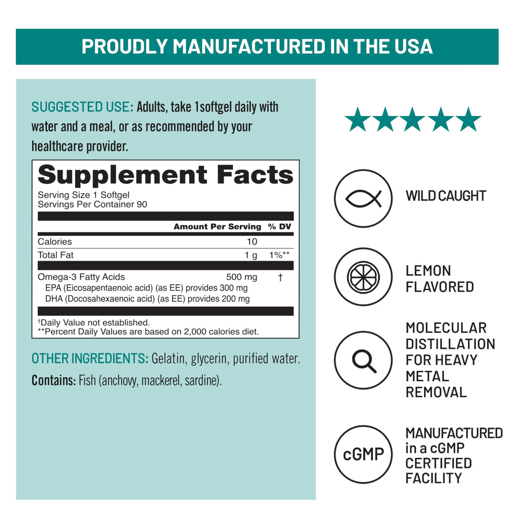 Omega 3 Fish Oil 500 mg EPA & DHA 90 Softgels E8840