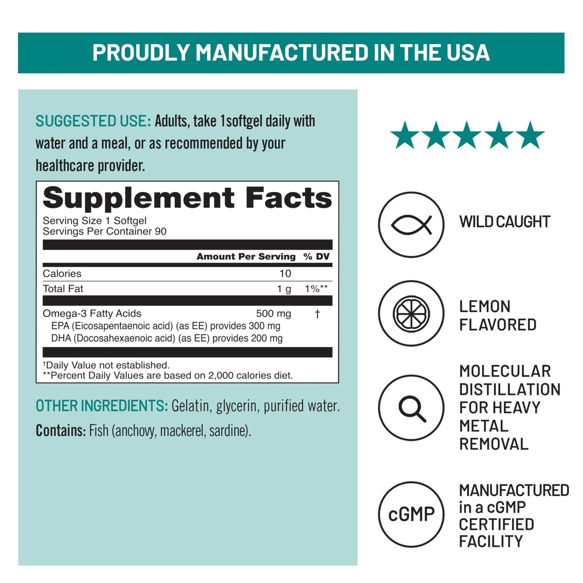 Omega 3 Fish Oil 500 mg EPA & DHA 90 Softgels E8840