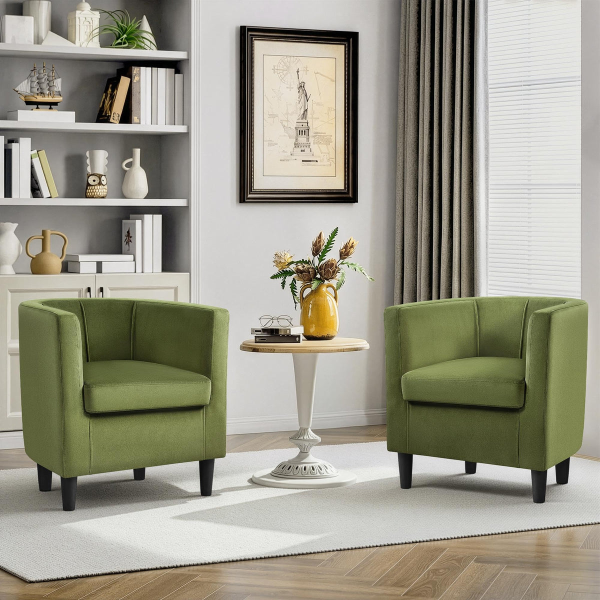 Barrel Accent Chairs Set of 2 Olive Green N671184