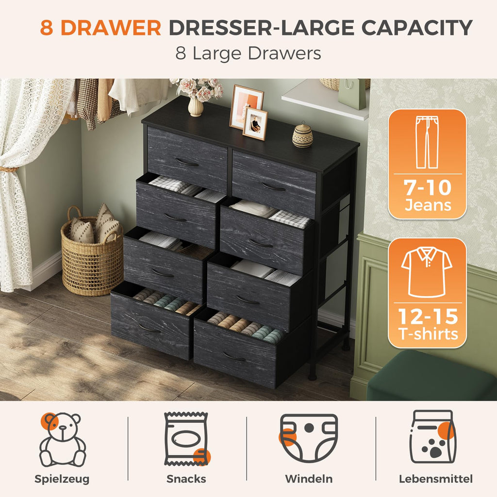 Black 8 Drawer Fabric Dresser F7366