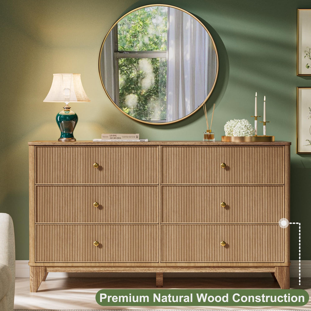 Fluted 6 Drawer Wood Dresser L306