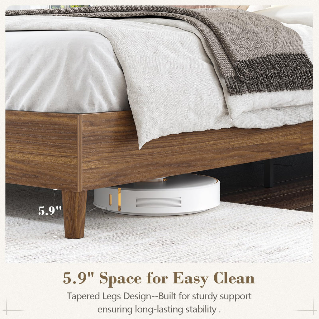 Wood Full Size Bed Frame with Charging Station & LED Lights Y47741