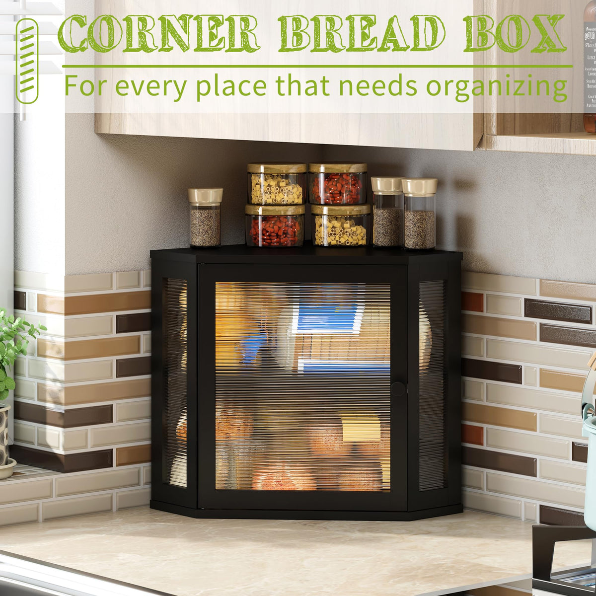 Black Medium Double Layer Bamboo Bread Box G3964