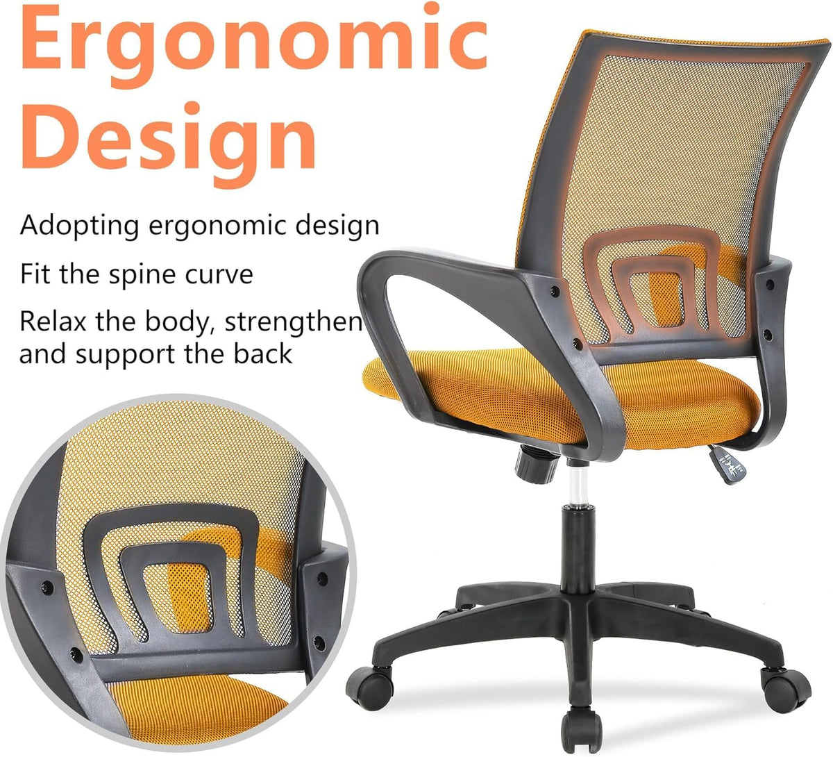Orange Mesh Mid-Back Office Chair L793