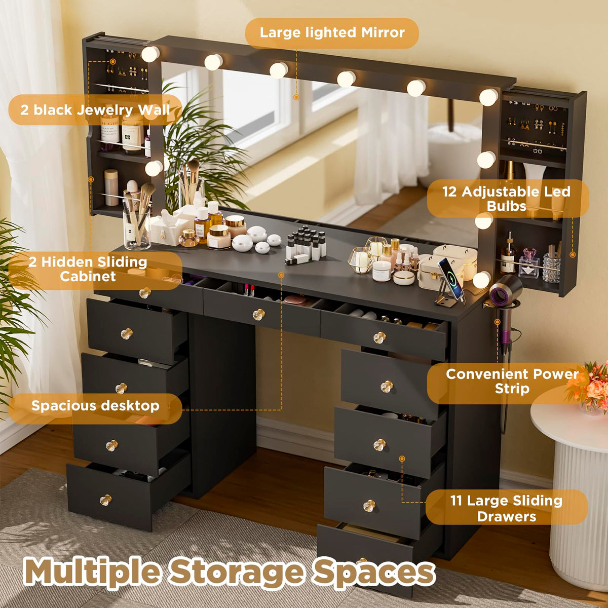 Black Vanity Desk with Mirror O874